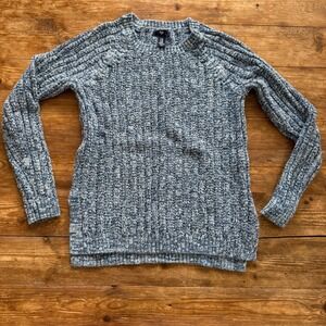 Gap Blue White Marled Cotton Chunky Ribbed Knit Raglan Sweater Pullover XS EUC
